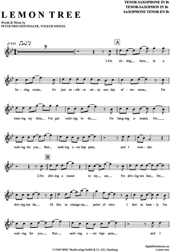 Product gallery: Page 1 of 4 Lemon Tree , Fool's Garden, Tenor Saxophone