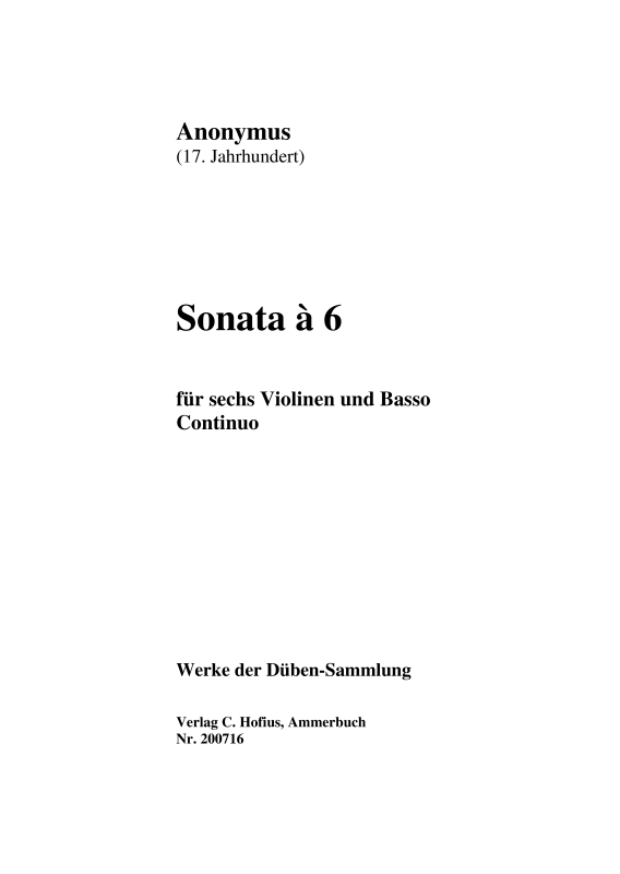 cover: Sonata a 6 Violinen und Bc, , (Violinen Sextett)