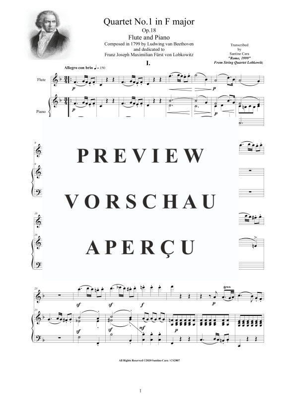 Produktgalerie: Seite 2 von 11 Quartet No.1 in F major Op.18 for Flute and Piano - Score and Part, , Querflöte und Klavier