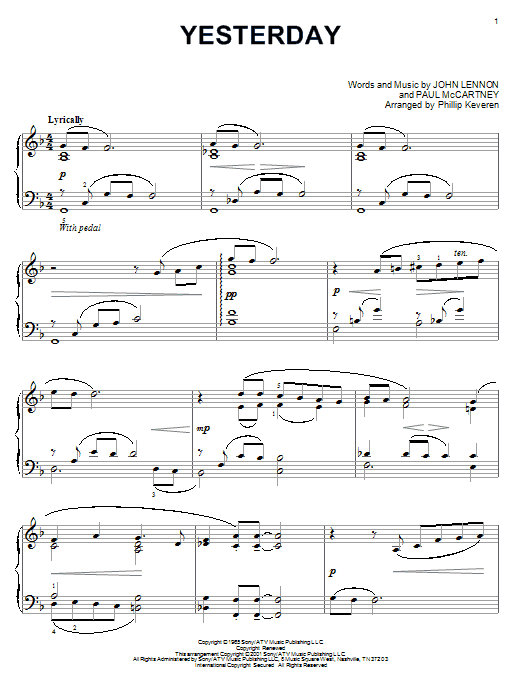 Product gallery: Page 1 of 1 Yesterday (arr. Phillip Keveren), The Beatles