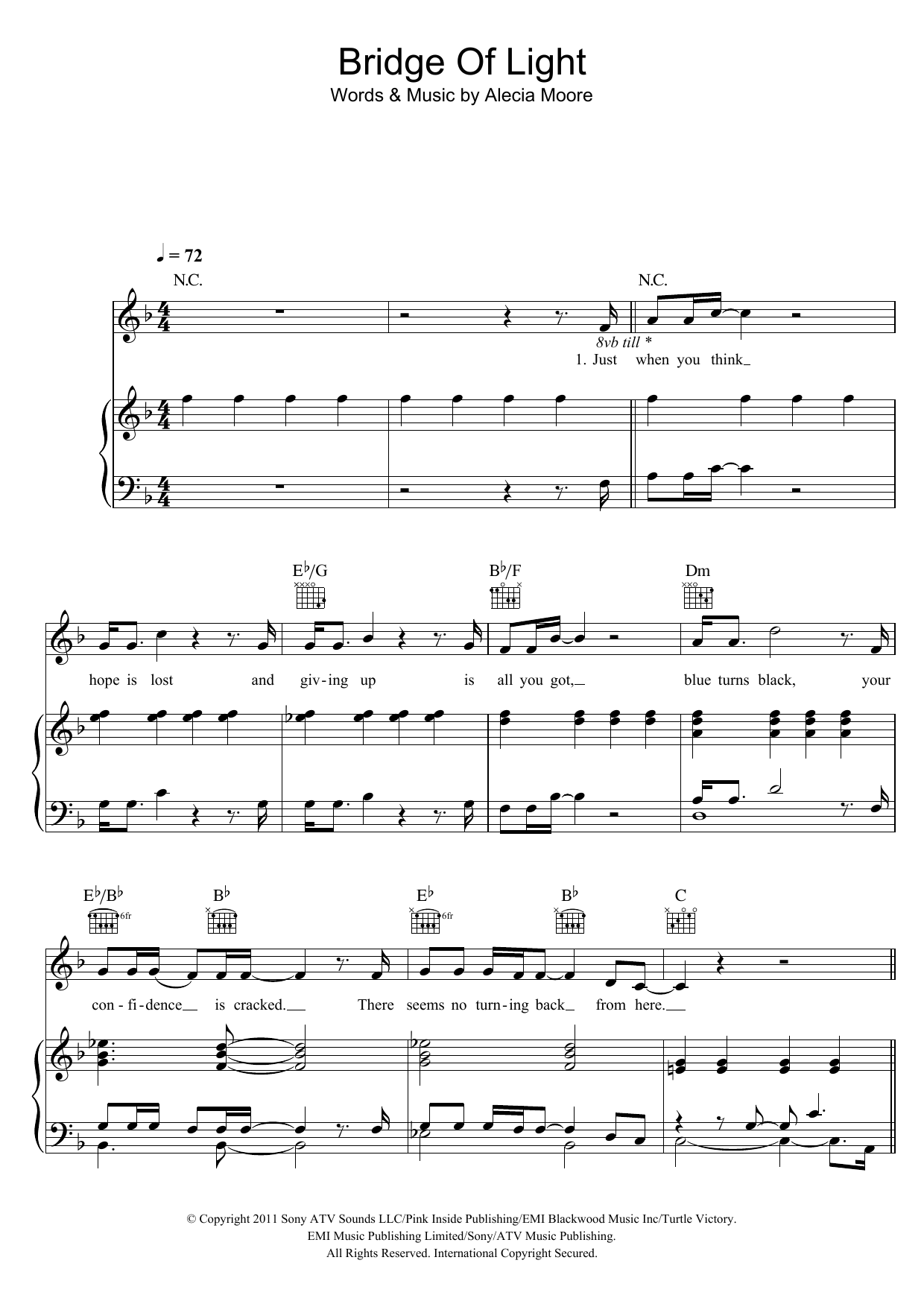 Produktgalerie: Seite 1 von 1 Bridge Of Light, P!nk, Gesang, Gitarre, Klavier