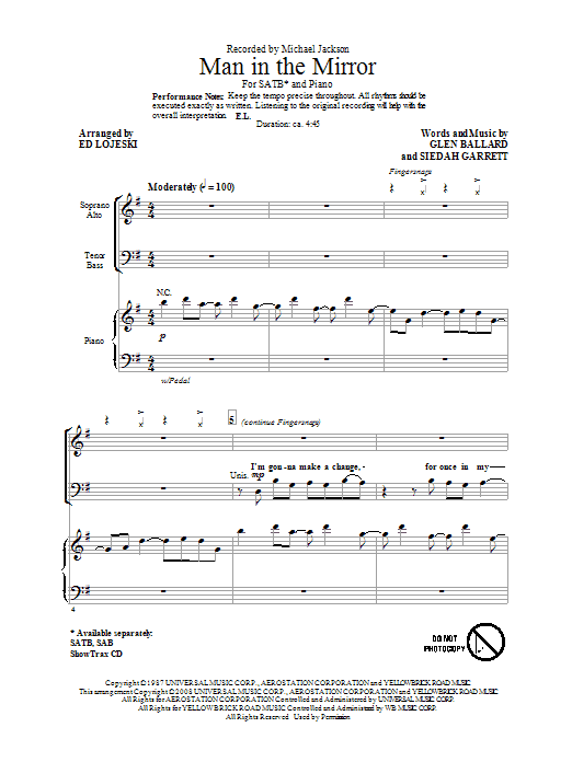 Produktgalerie: Seite 1 von 1 Man In The Mirror (arr. Ed Lojeski), Michael Jackson, Chor