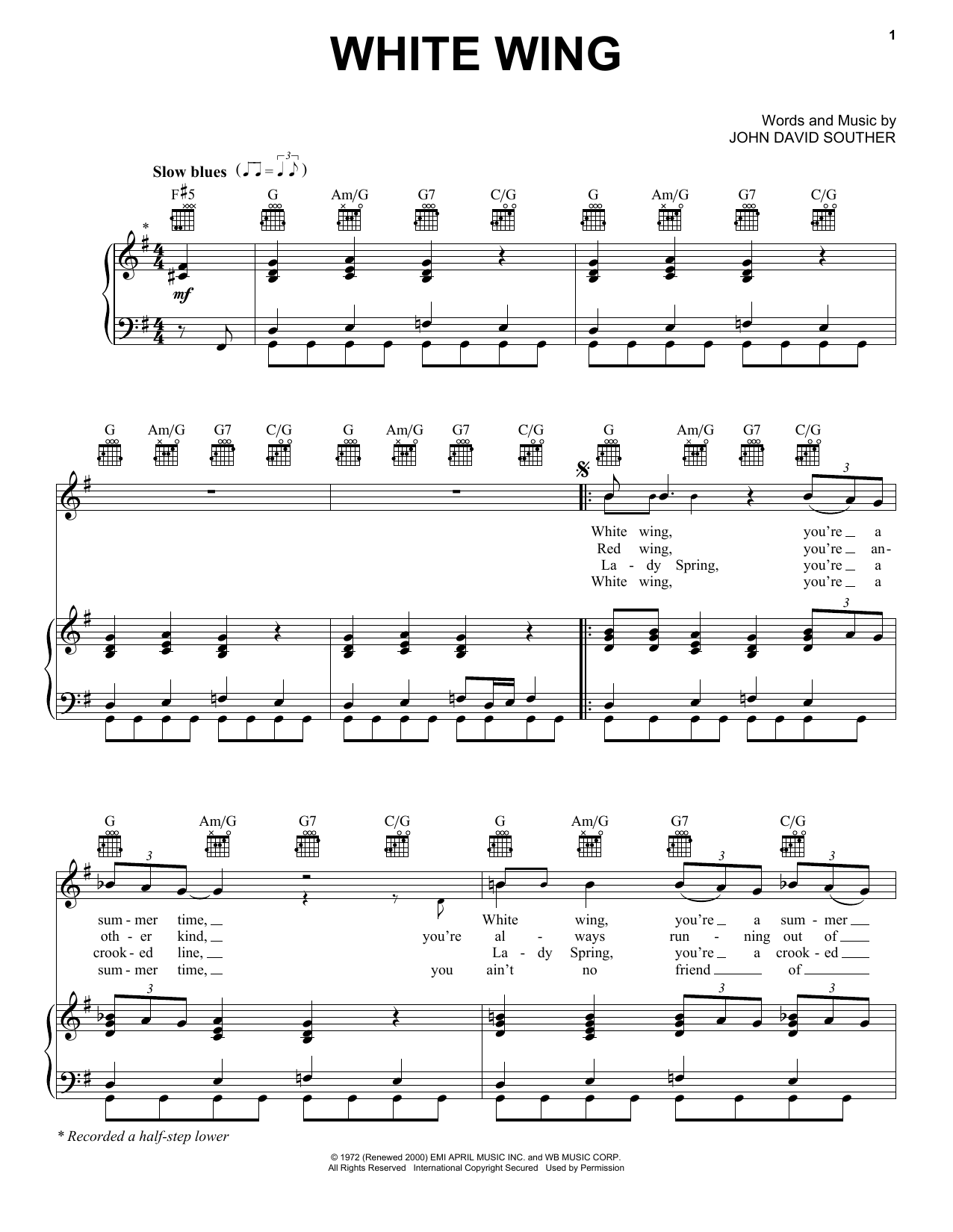 Produktgalerie: Seite 1 von 1 White Wing, J.D. Souther, Gesang, Gitarre, Klavier