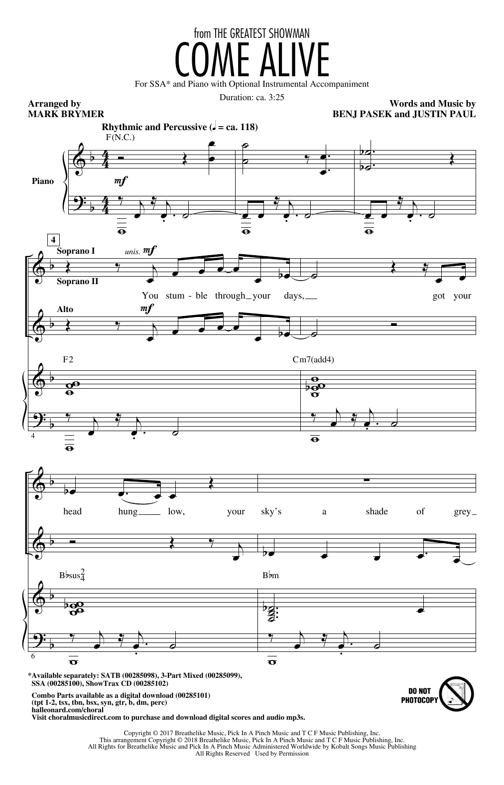 Produktgalerie: Seite 1 von 1 Come Alive (from The Greatest Showman) (arr. Mark Brymer), Pasek & Paul, Chor