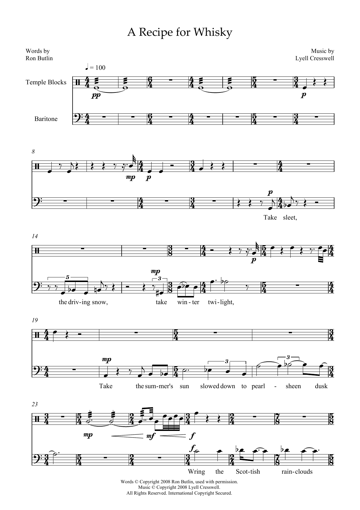 Produktbild zu: A Recipe for Whisky (for baritone and temple blocks)