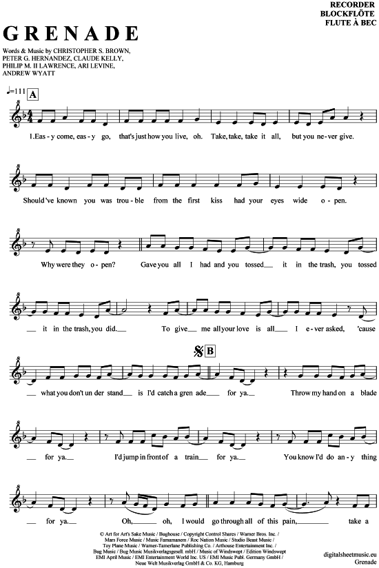 Product gallery: Page 1 of 4 Grenade , Mars, Bruno, (recorder)