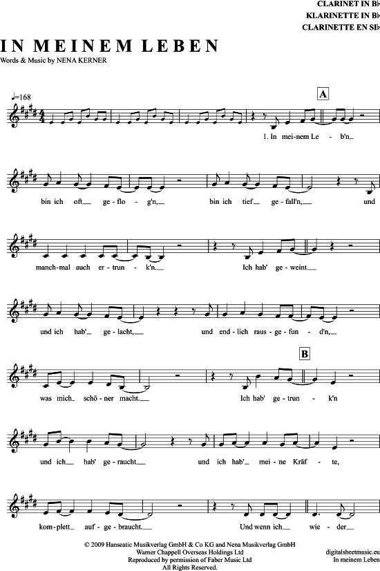 Produktgalerie: Seite 1 von 5 In Meinem Leben , Nena, Klarinette in B