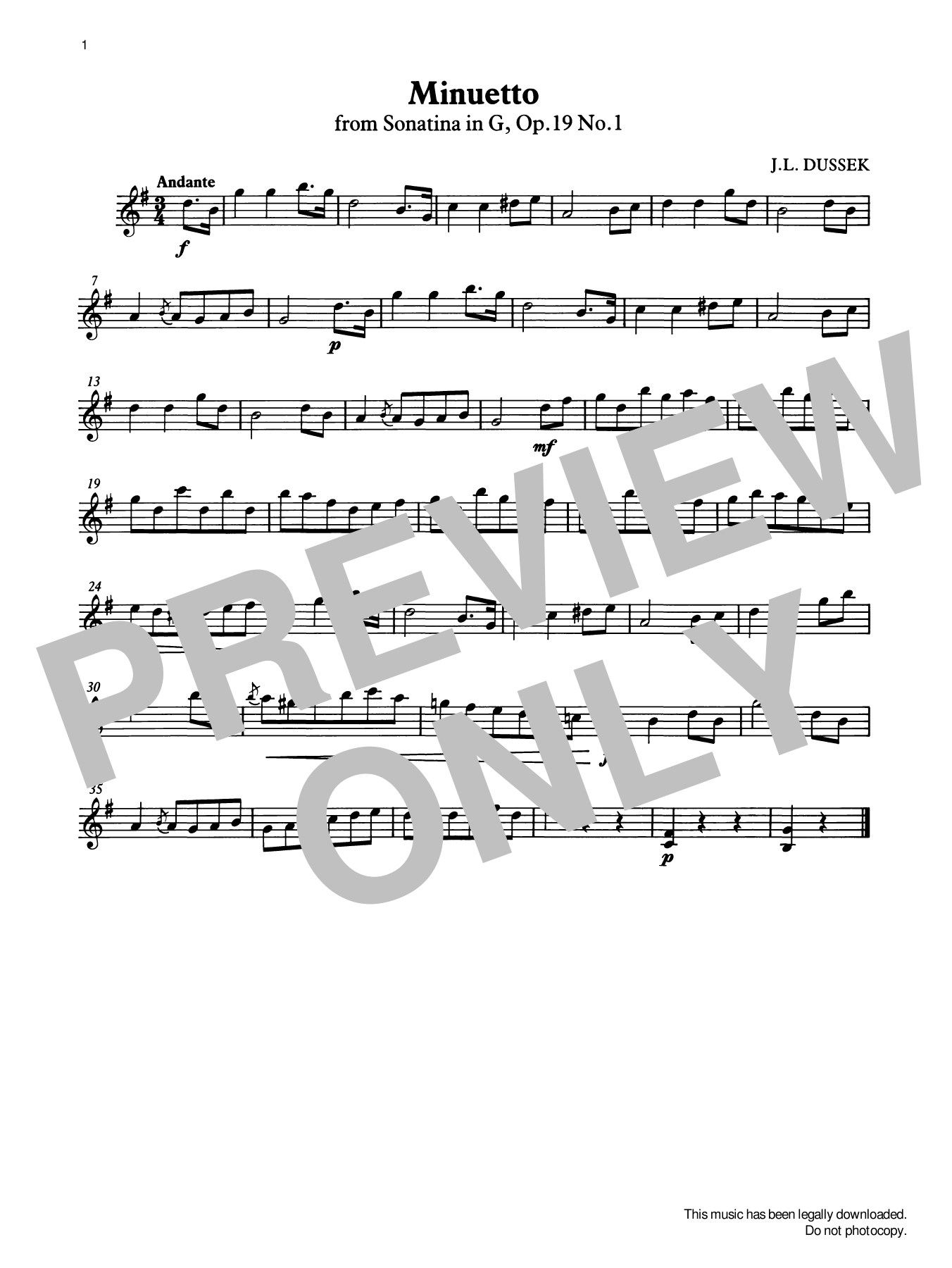 Product gallery: Page 1 of 1 Minuetto from Graded Music for Tuned Percussion, Book II, J. L. Dussek