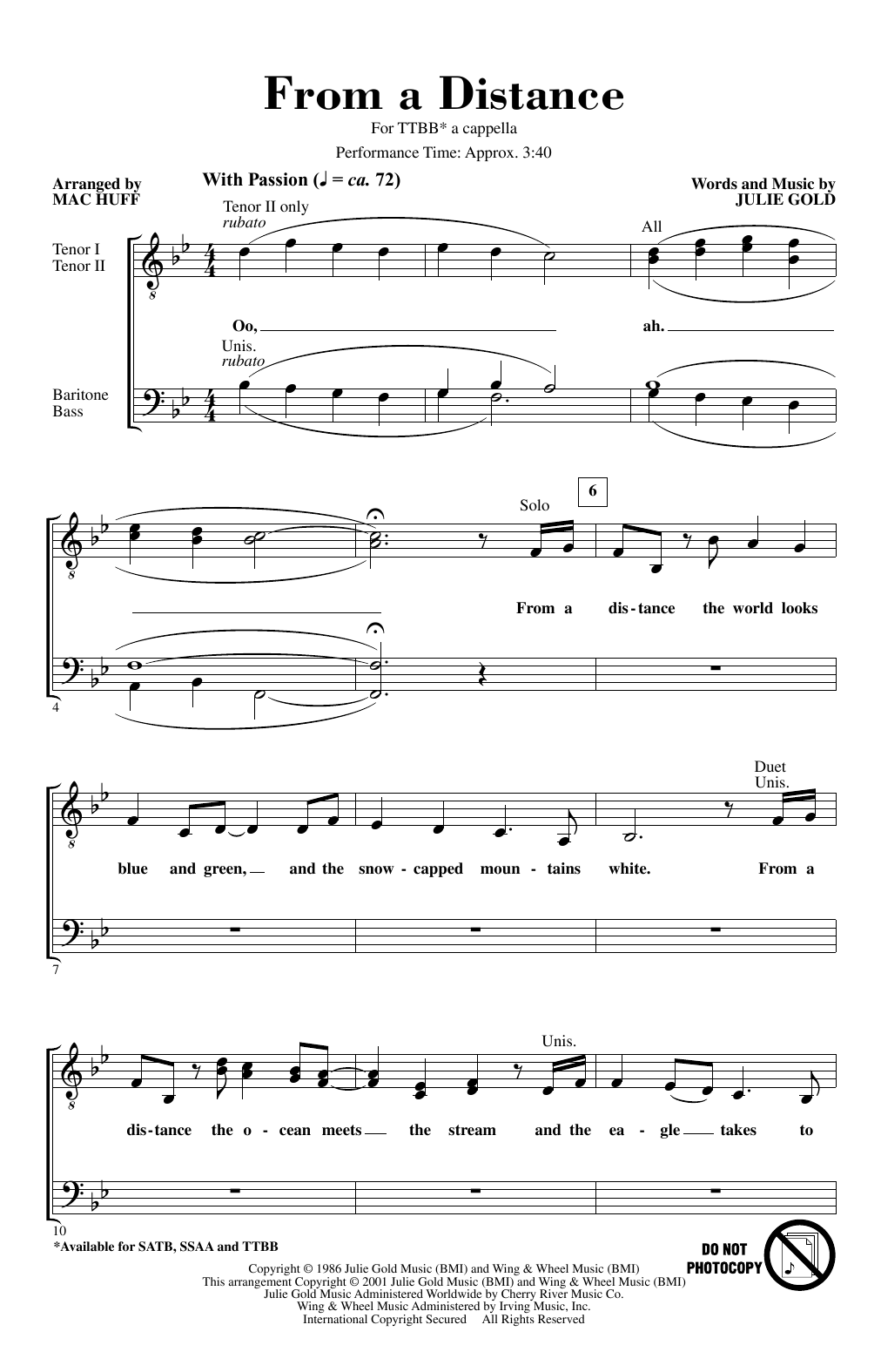 Produktbild zu: From A Distance (arr. Mac Huff)