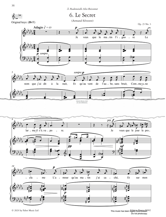 Produktgalerie: Seite 1 von 1 Le Secret Op.23, No.3, Gabriel Fauré, Gesang, Klavier