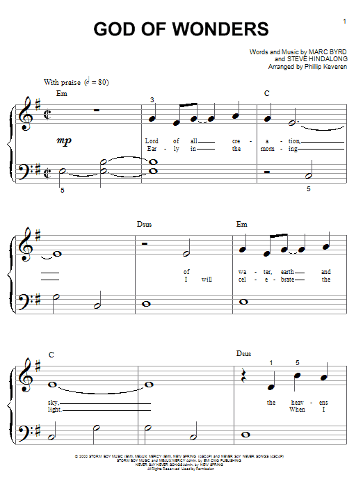 Product picture to: God Of Wonders (arr. Phillip Keveren)