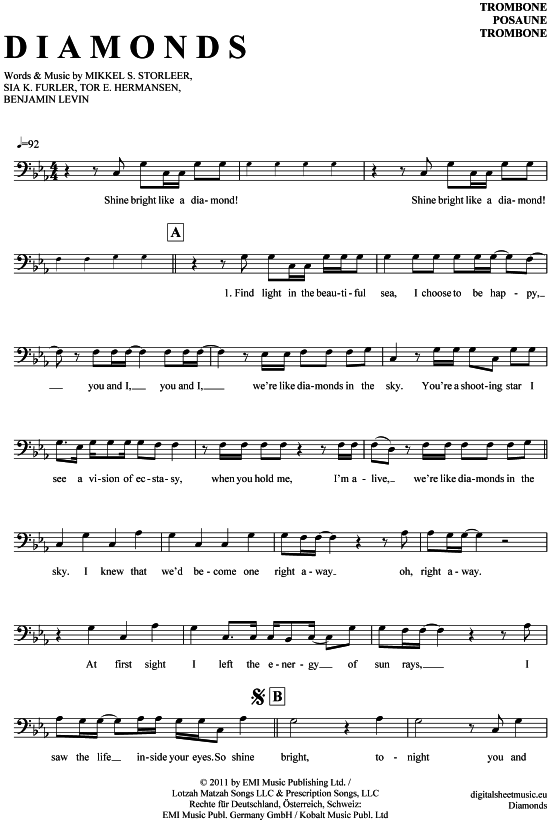 Product gallery: Page 1 of 4 Diamonds , Rihanna, (Posaune / Bariton)