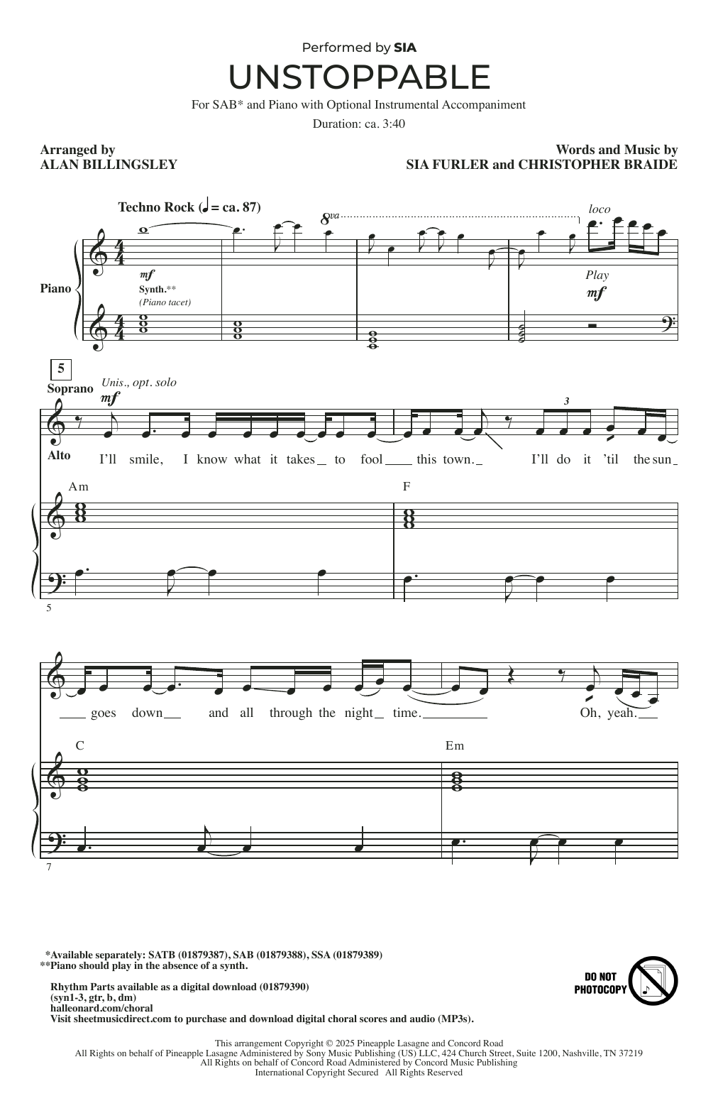 Produktgalerie: Seite 1 von 1 Unstoppable (arr. Alan Billingsley), Sia, Chor