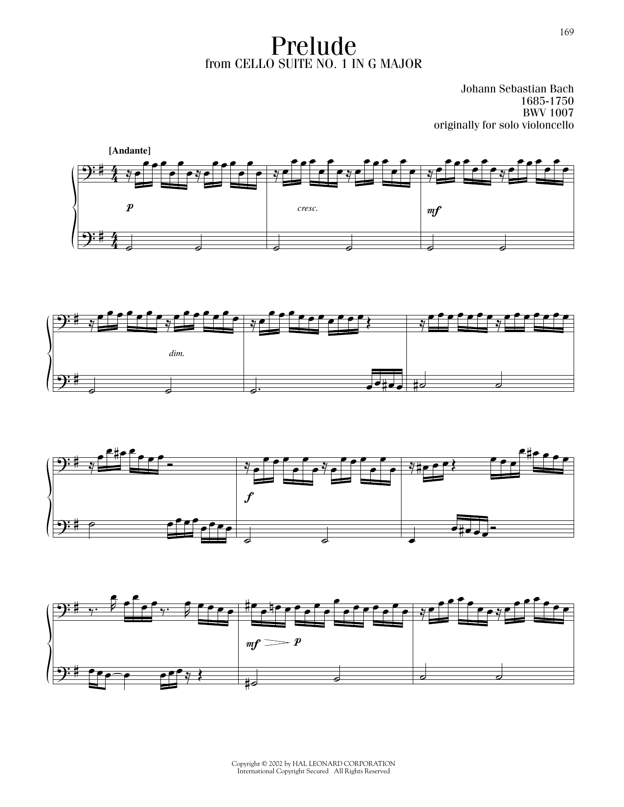 Produktgalerie: Seite 1 von 1 Prelude (Cello Suite No. 1), Johann Sebastian Bach, Klavier