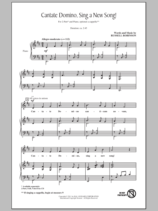 Product gallery: Page 1 of 1 Cantate Domino, Sing A New Song!, Russell Robinson