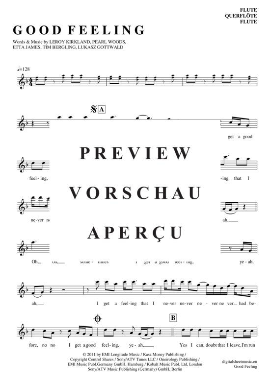 Product gallery: Page 2 of 5 Good Feeling , Flo Rida, (transverse flute)