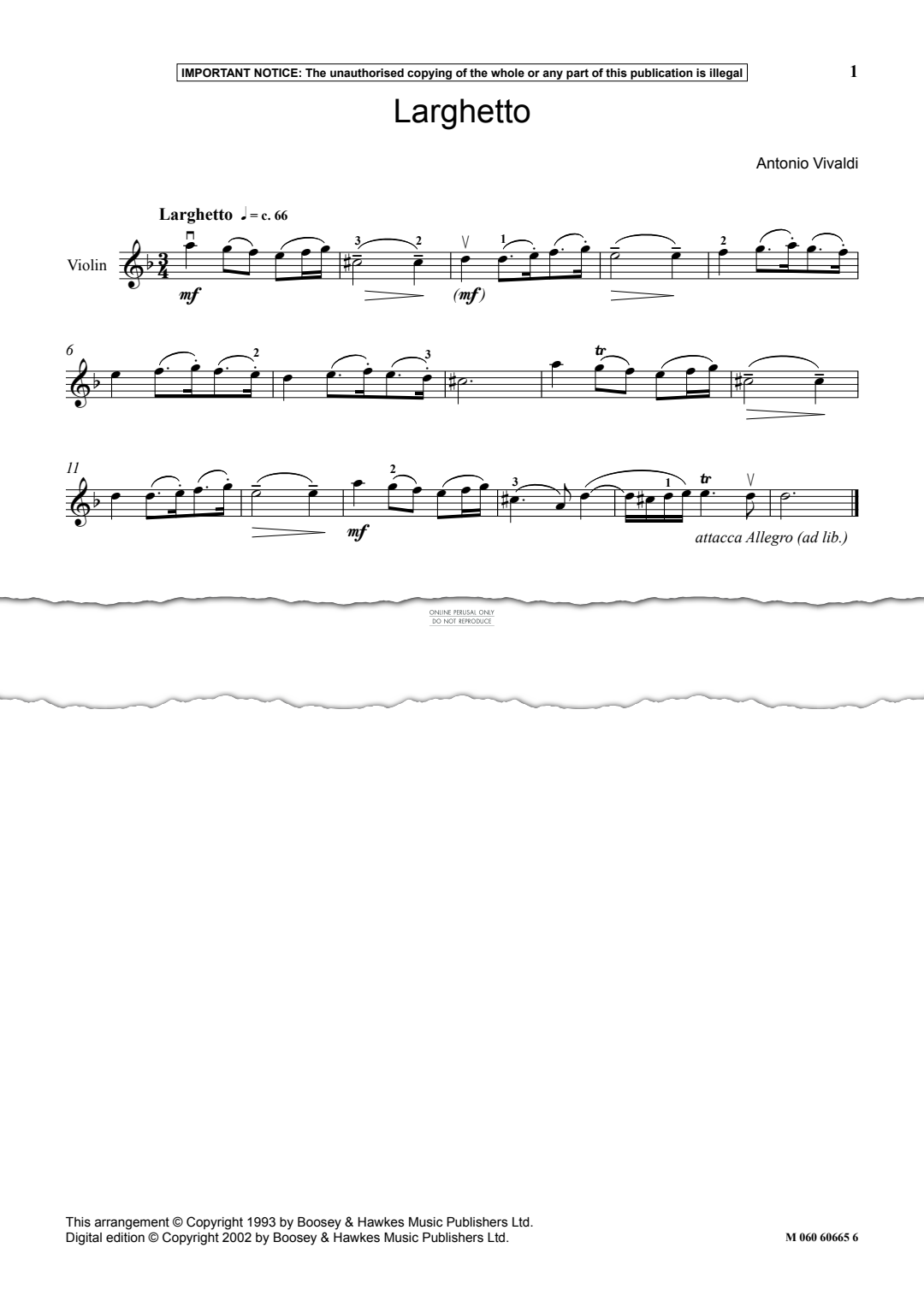 Produktgalerie: Seite 1 von 1 Larghetto, Antonio Vivaldi, Keyboard, Violine