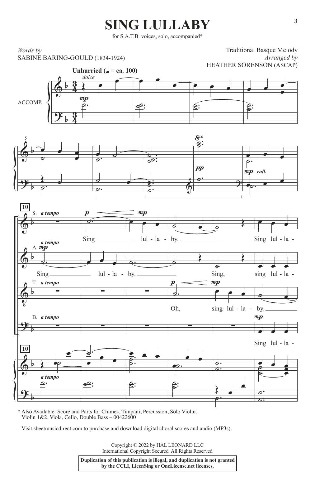 Produktbild zu: Sing Lullaby (arr. Heather Sorenson)