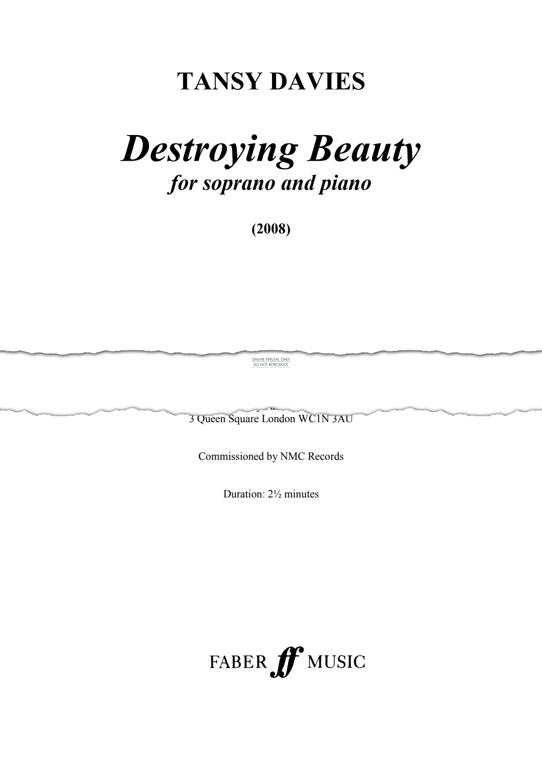 Produktgalerie: Seite 1 von 1 Destroying Beauty, Tansy Davies, Gesang, Klavier