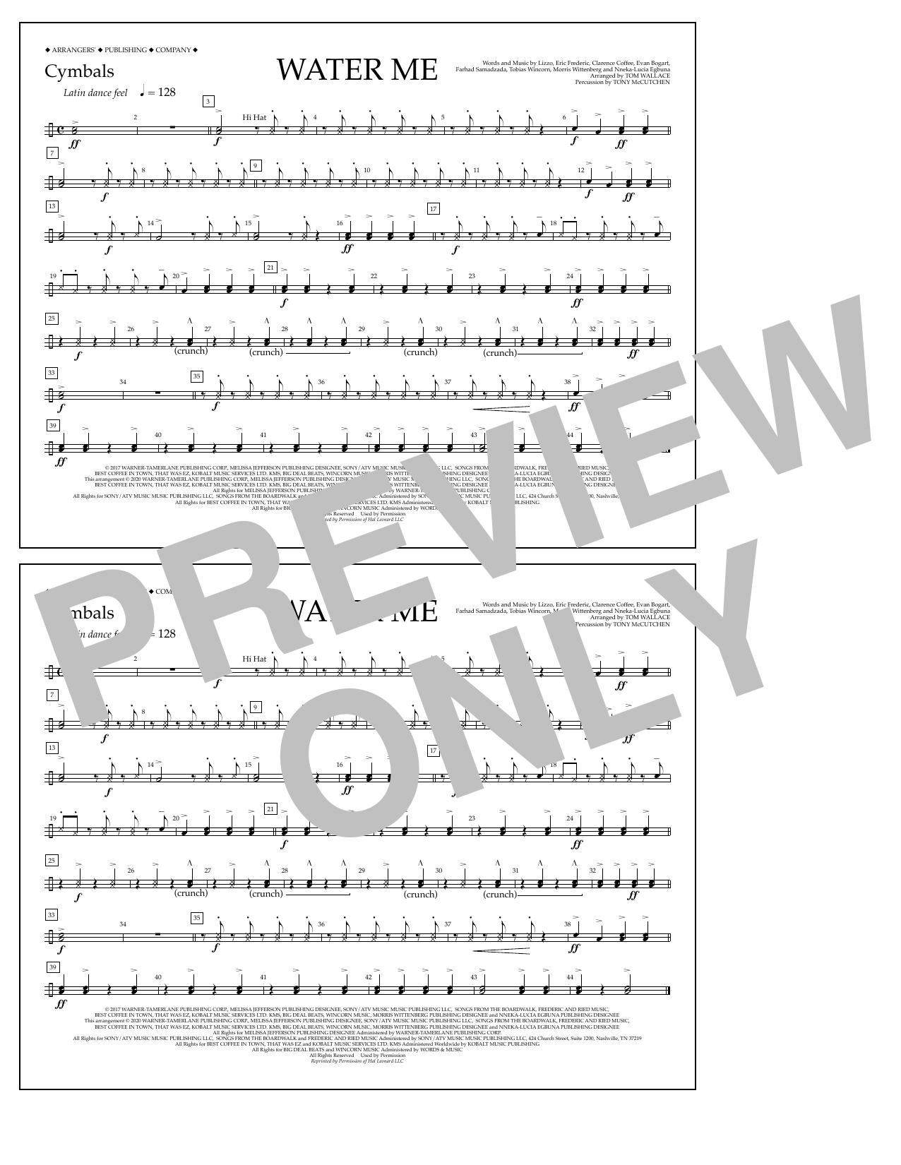 Product picture to: Water Me (arr. Tom Wallace) - Cymbals
