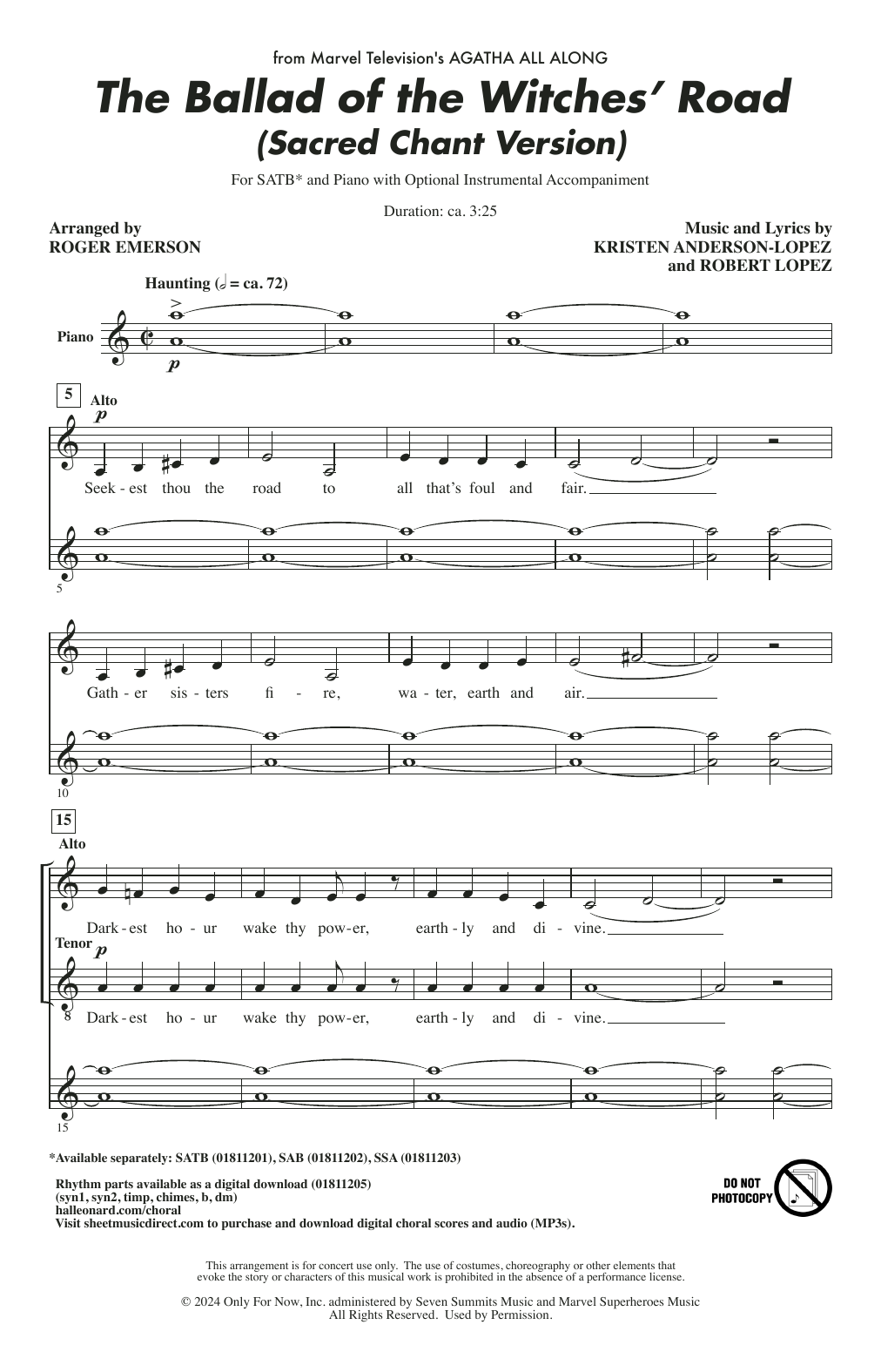 Product gallery: Page 1 of 1 The Ballad Of The Witches' Road (from Agatha All Along) (arr. Roger Emerson), Kristen Anderson-Lopez & Robert Lopez
