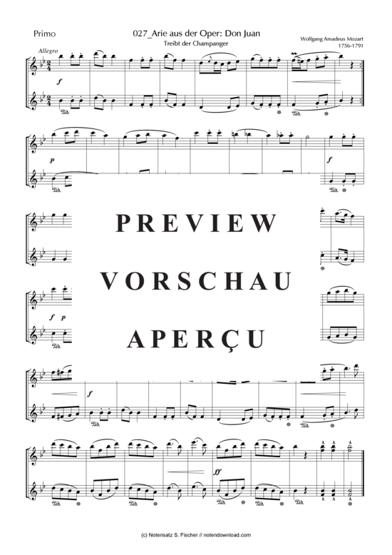 Produktgalerie: Seite 5 von 5 Arie aus der Oper: Don Juan Treibt der Champanger , , (Klavier vierhändig) 
