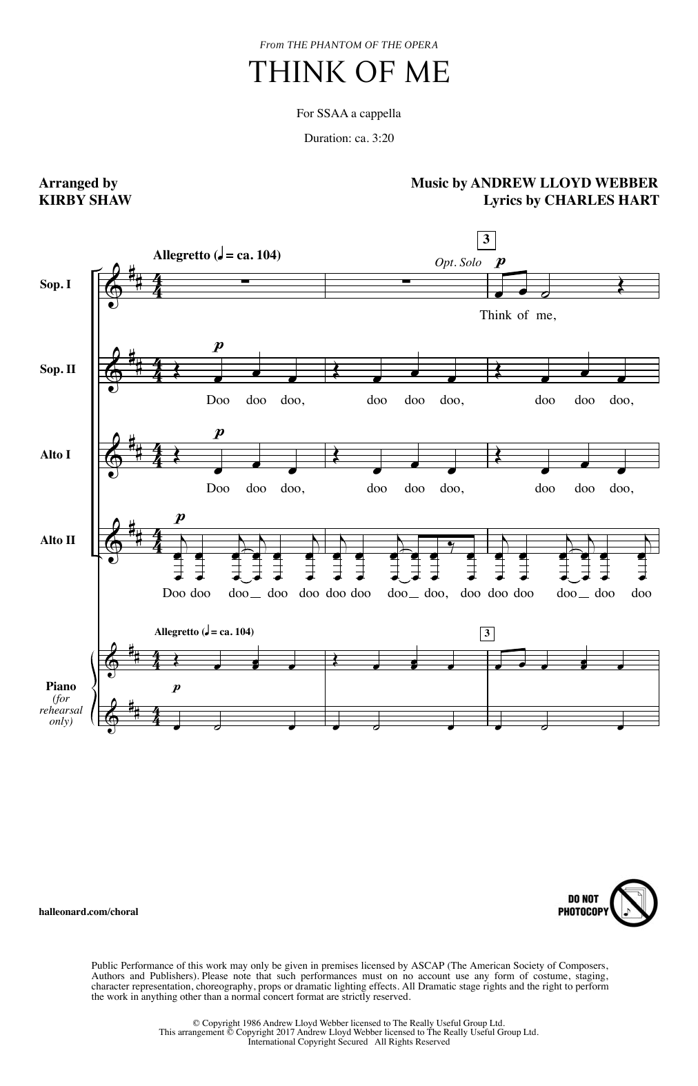 Produktgalerie: Seite 1 von 1 Think Of Me (from The Phantom Of The Opera) (arr. Kirby Shaw), Andrew Lloyd Webber, Chor