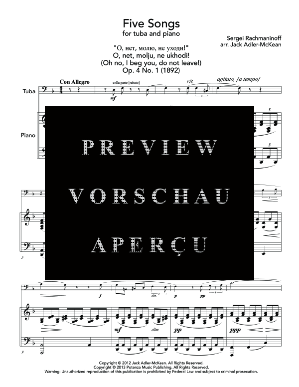 Product gallery: Page 7 of 11 Five Songs, , (tuba and piano)