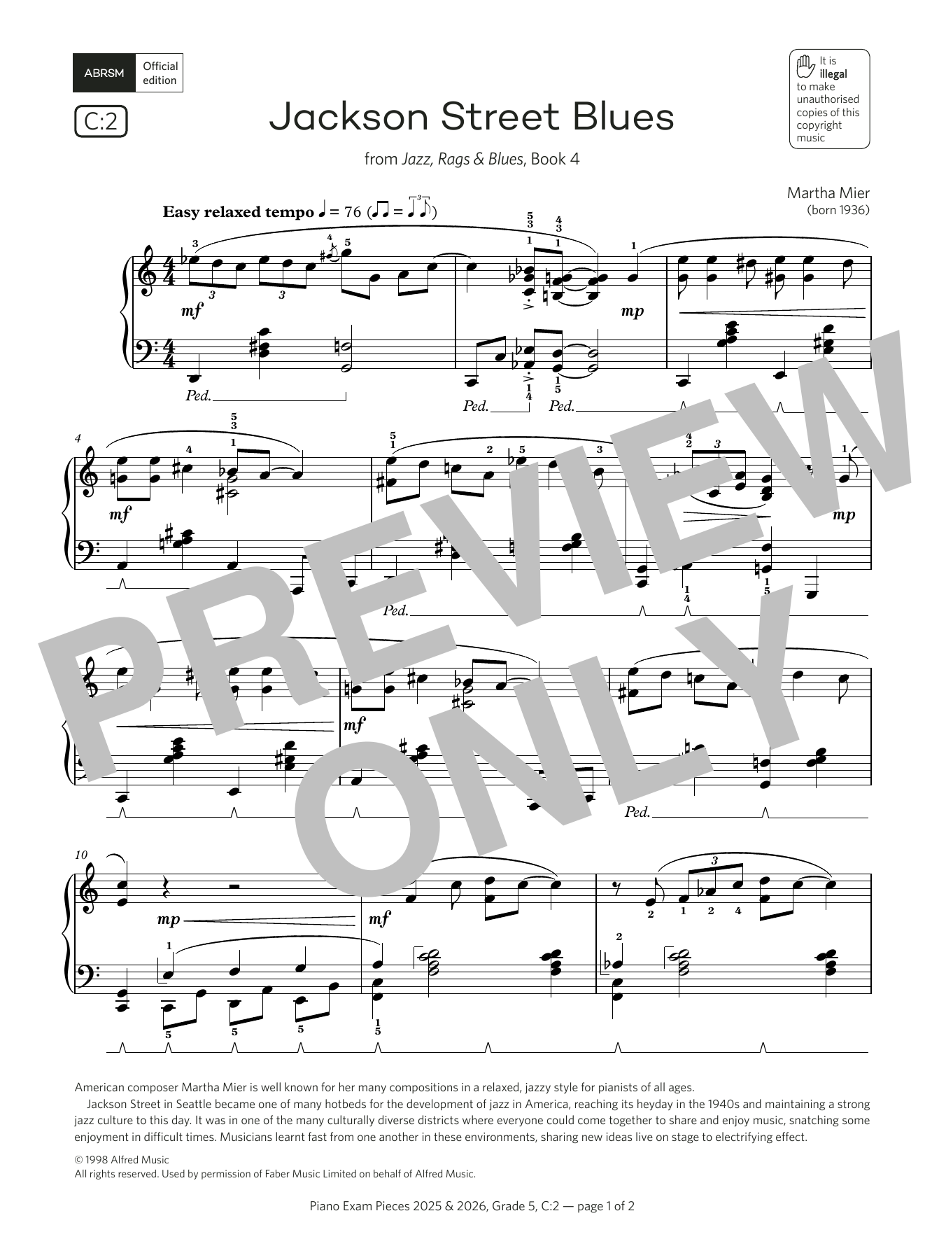 Produktbild zu:  Jackson Street Blues (Grade 5, list C2, from the ABRSM Piano Syllabus 2025 & 2026) - Martha Mier