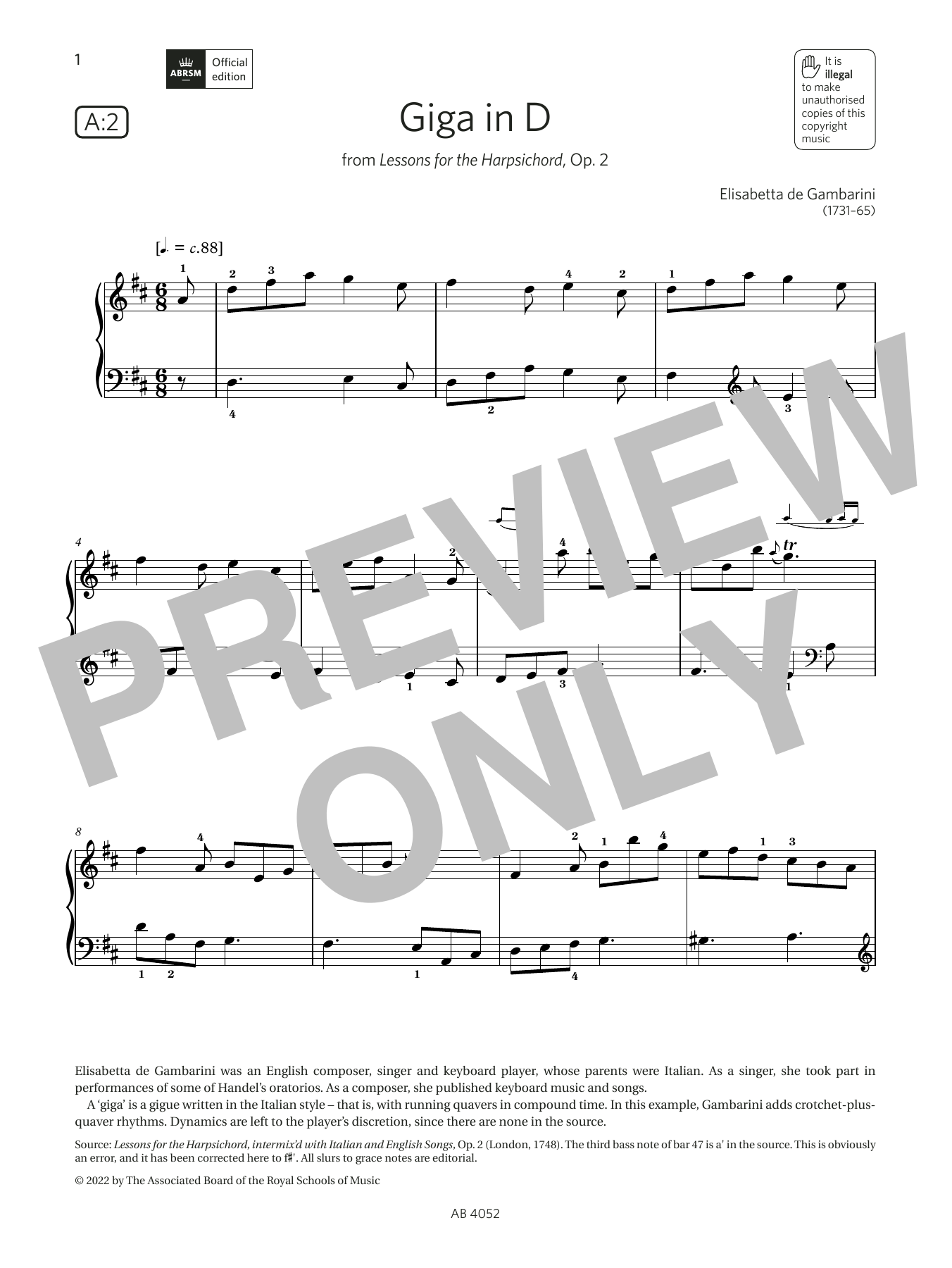 Produktbild zu: Giga in D (Grade 6, list A2, from the ABRSM Piano Syllabus 2023 & 2024)