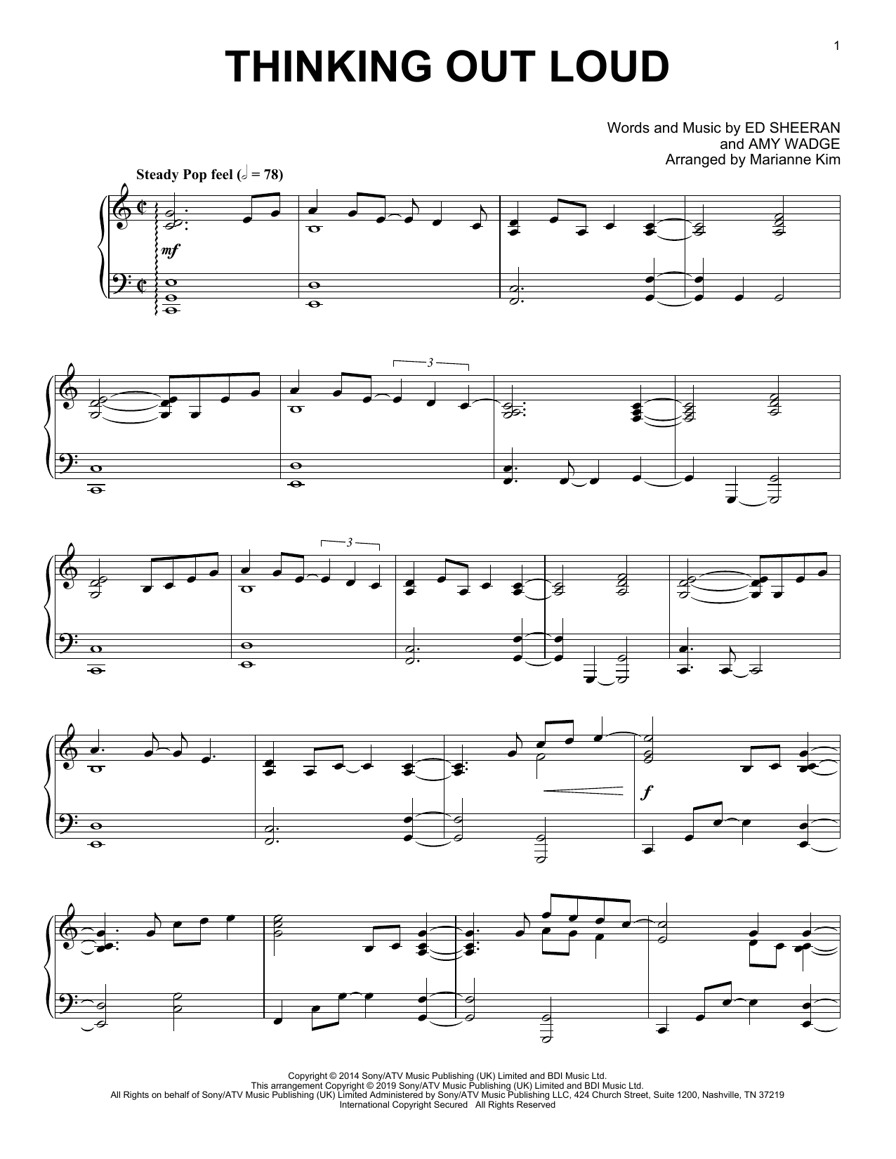 Product picture to: Thinking Out Loud (arr. Marianne Kim)