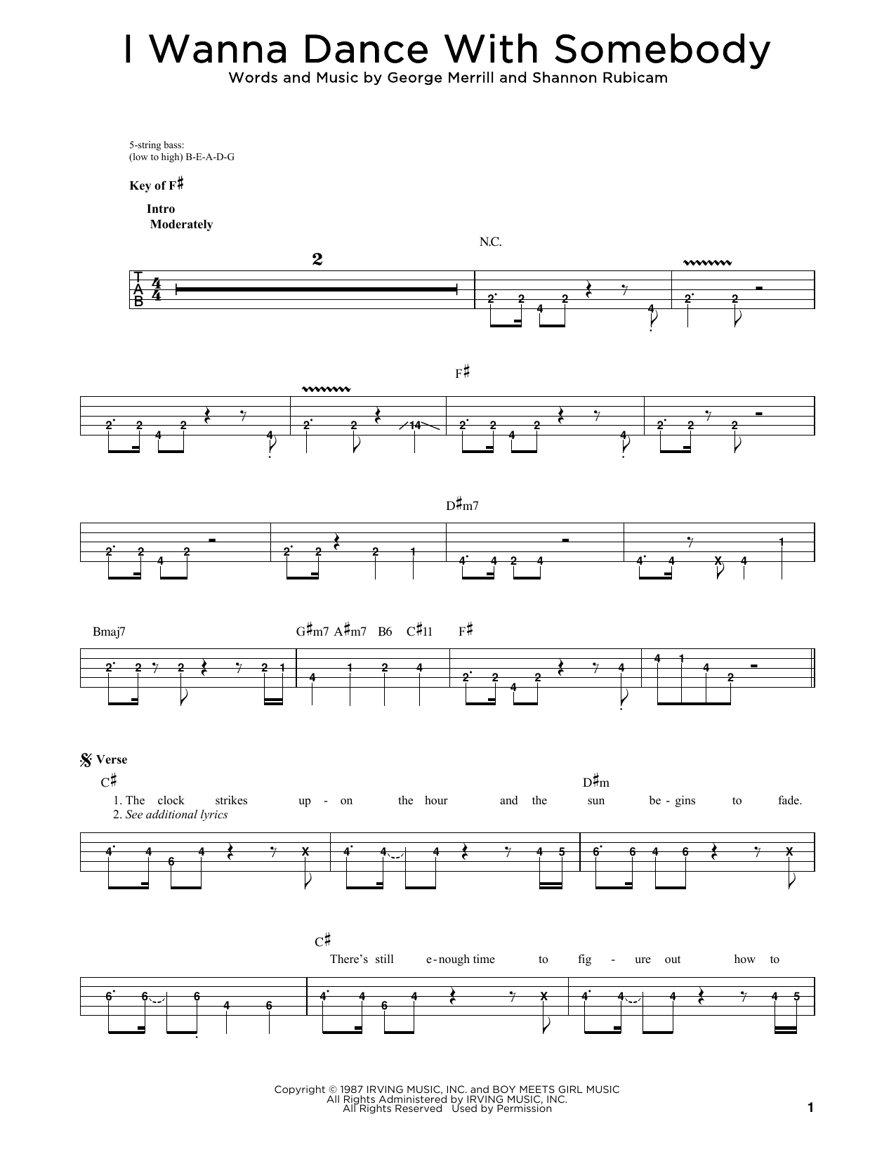 Produktgalerie: Seite 1 von 1 I Wanna Dance With Somebody, Whitney Houston, E-Bass, Gitarre