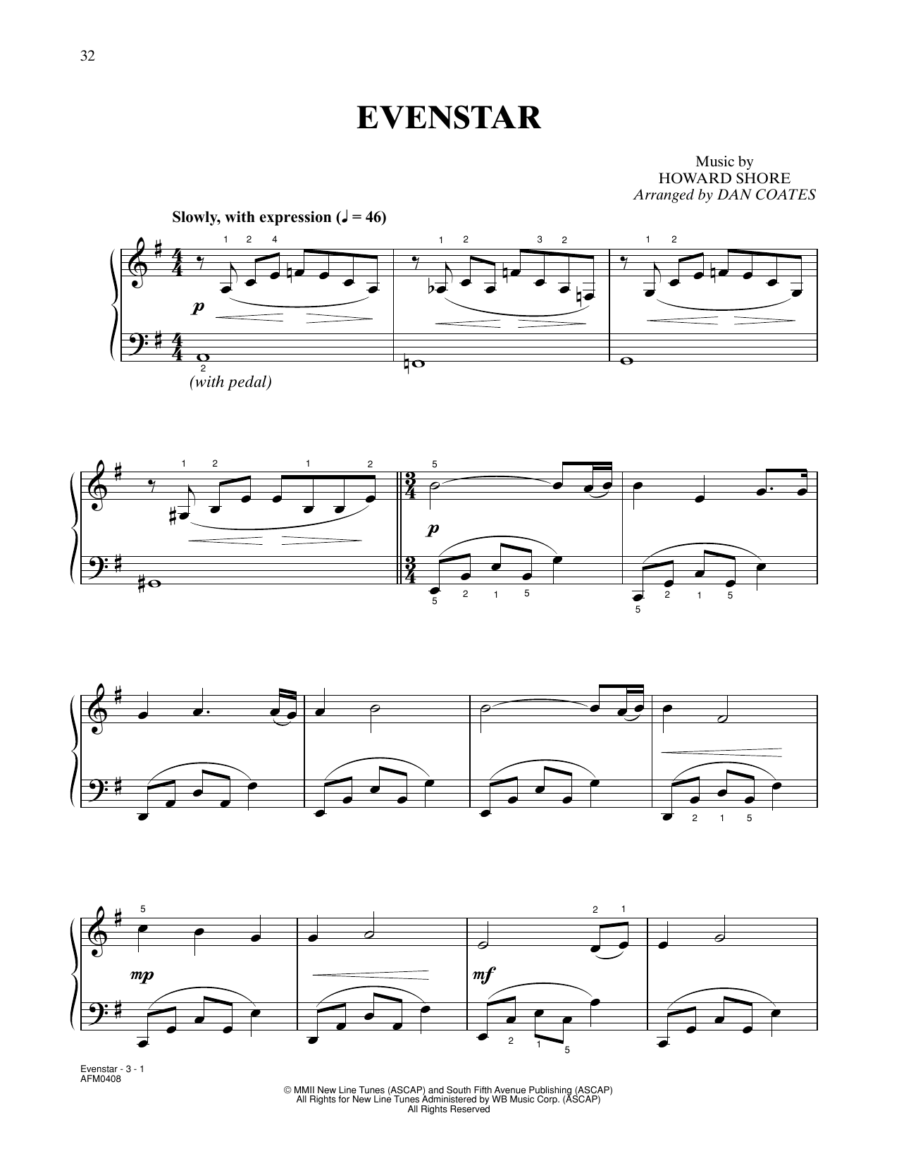 Produktbild zu: Evenstar (from The Lord Of The Rings: The Two Towers) (arr. Dan Coates)