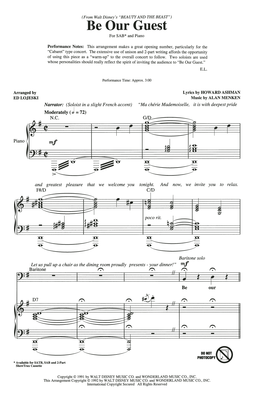 Produktbild zu: Be Our Guest (from Beauty And The Beast) (arr. Ed Lojeski)