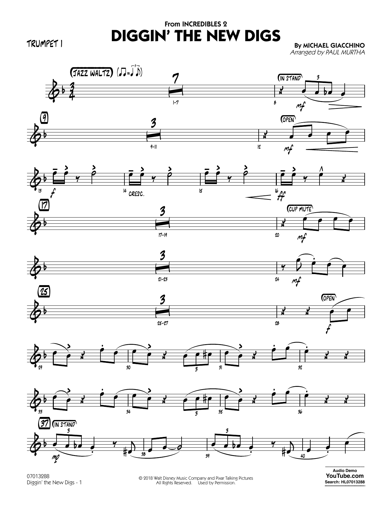 Produktgalerie: Seite 1 von 1 Diggin' the New Digs (from Incredibles 2) (arr. Paul Murtha) - Trumpet 1, 