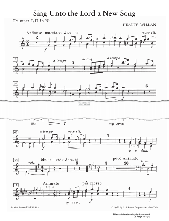 Produktgalerie: Seite 1 von 1 O Sing Unto The Lord A New Song, Healey Willan, Trompete