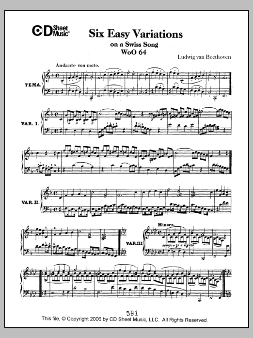 Produktbild zu:  Easy Variations (6) On A Swiss Song, Woo 64 - Ludwig van Beethoven