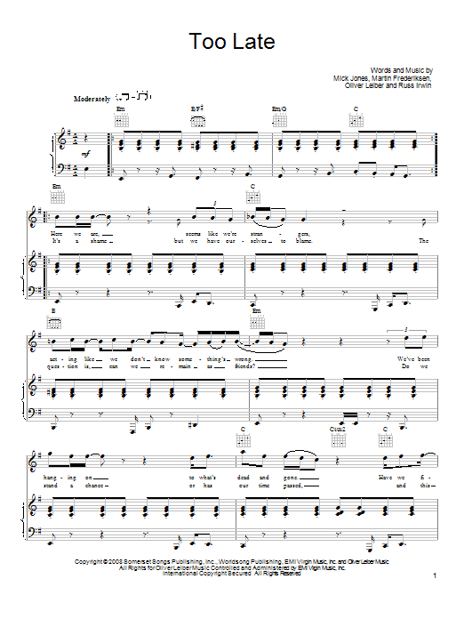Produktgalerie: Seite 1 von 1 Too Late, Foreigner, Gesang, Gitarre, Klavier