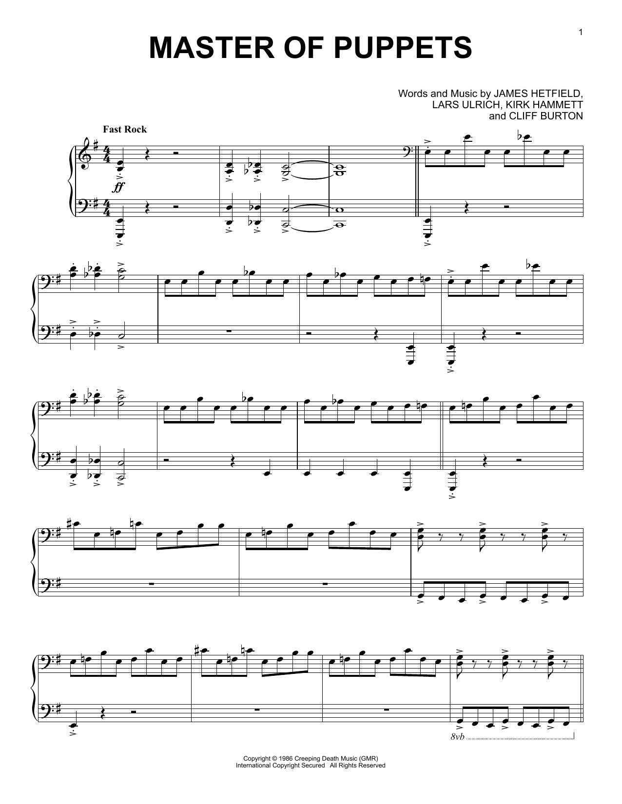 Produktgalerie: Seite 1 von 1 Master Of Puppets, Metallica, Klavier