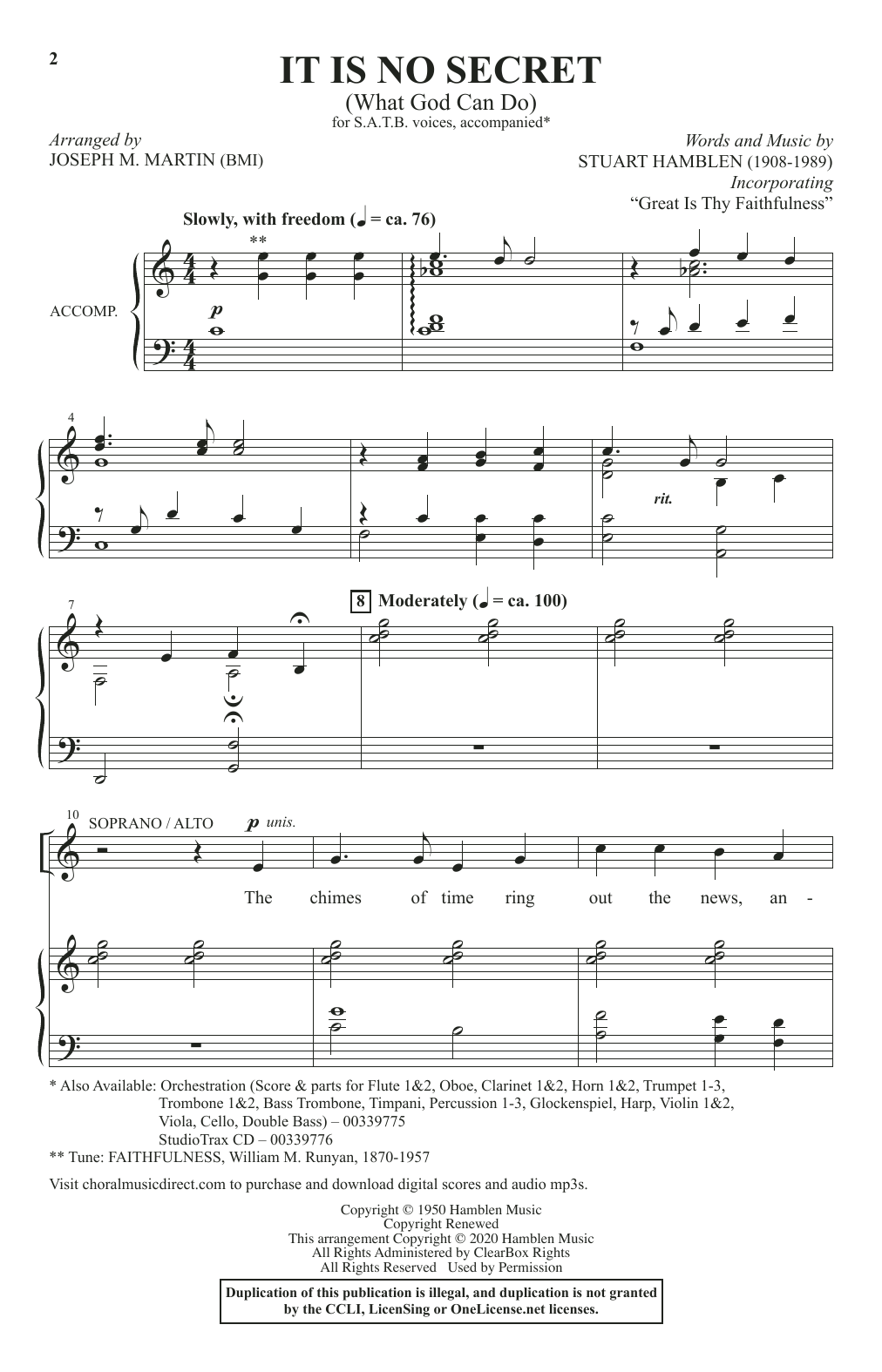 Product gallery: Page 1 of 1 It Is No Secret (What God Can Do) (with "Great Is Thy Faithfulness") (arr. Joseph M. Martin), Stuart Hamblen