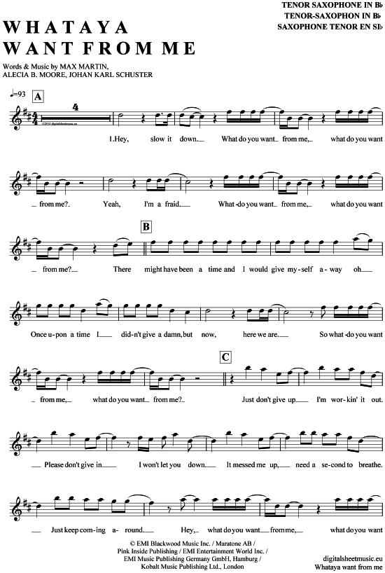 Product gallery: Page 1 of 4 Whataya want from me , Lambert, Adam, Tenor Saxophone