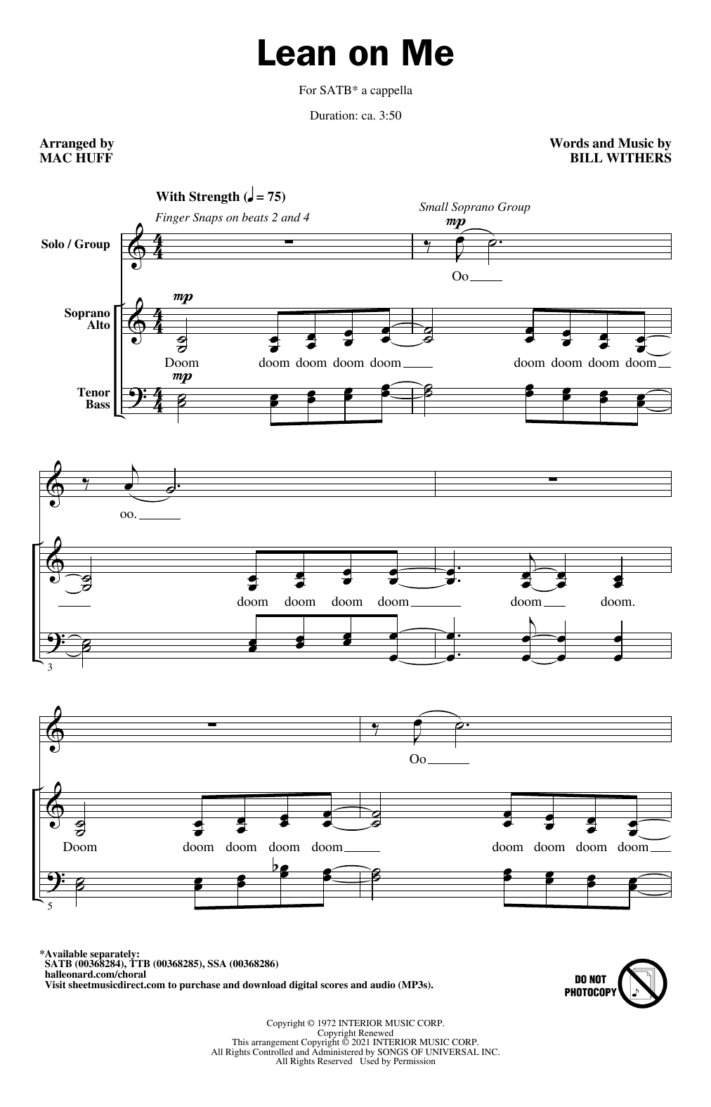 Produktgalerie: Seite 1 von 1 Lean On Me (arr. Mac Huff), Bill Withers, Chor