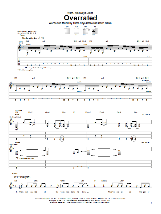 Produktgalerie: Seite 1 von 1 Overrated, Three Days Grace, Gitarre