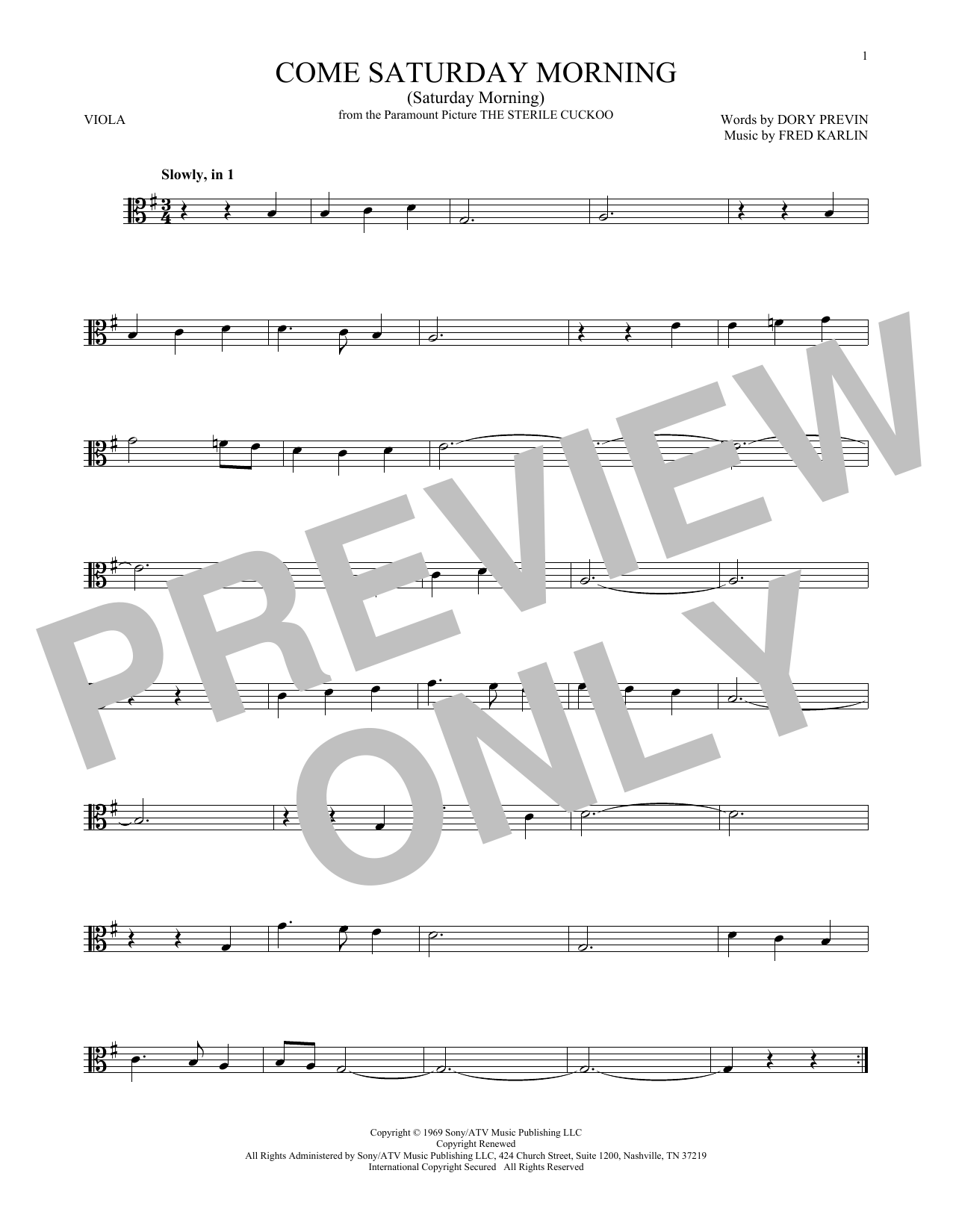 Product gallery: Page 1 of 1 Come Saturday Morning (Saturday Morning), Dory Previn