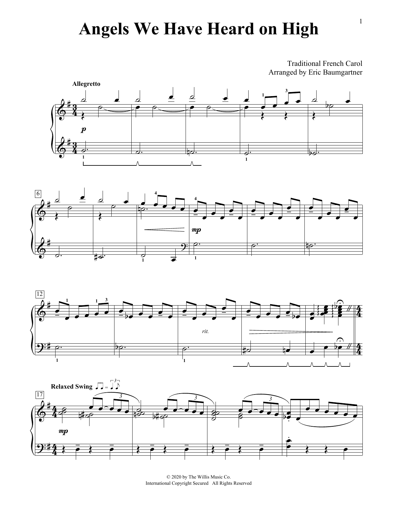Produktbild zu: Angels We Have Heard On High [Jazz version] (arr. Eric Baumgartner)