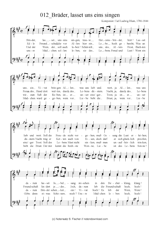Produktbild zu: Brüder, lasset uns eins singen Carl Ludwig Blum, 1786-1844