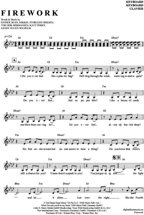 Product gallery: Page 1 of 4 Firework , Perry, Katy, (Keyboard)