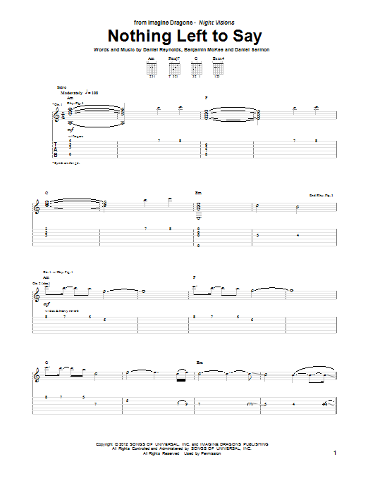 Produktgalerie: Seite 1 von 1 Nothing Left To Say, Imagine Dragons, Gitarre
