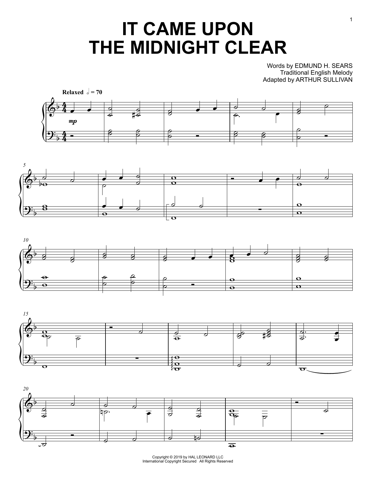 Produktgalerie: Seite 1 von 1 It Came Upon The Midnight Clear, Arthur Sullivan (adapted), Klavier