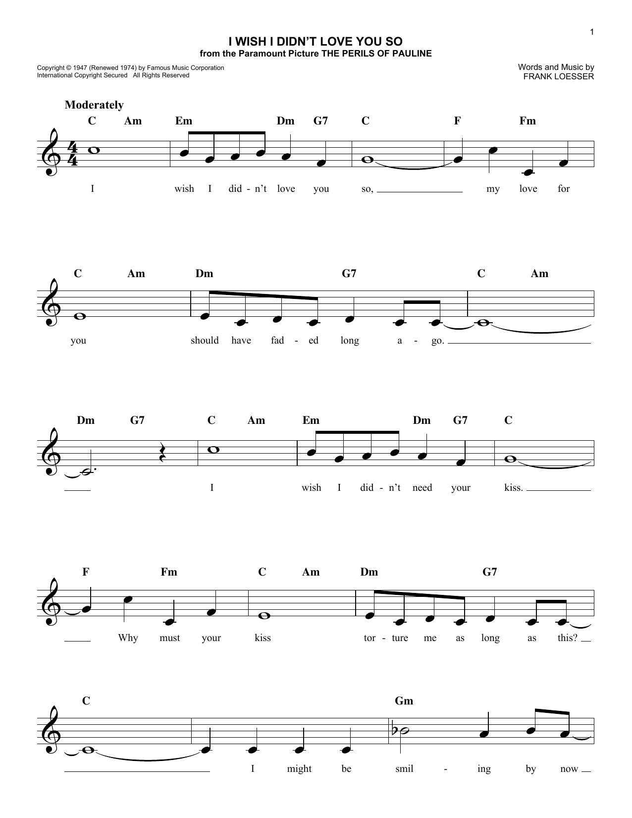 Product gallery: Page 1 of 1 I Wish I Didn't Love You So, Frank Loesser